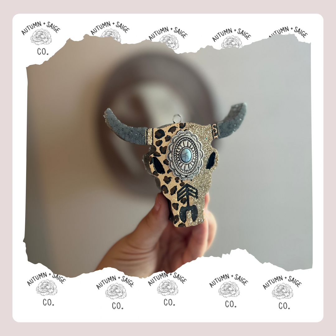 Cheetah Bull Skull with Charm