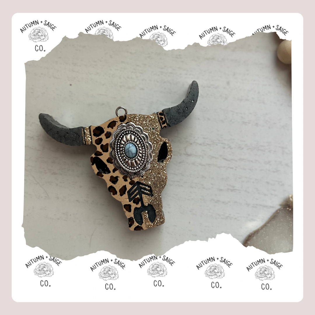 Cheetah Bull Skull with Charm