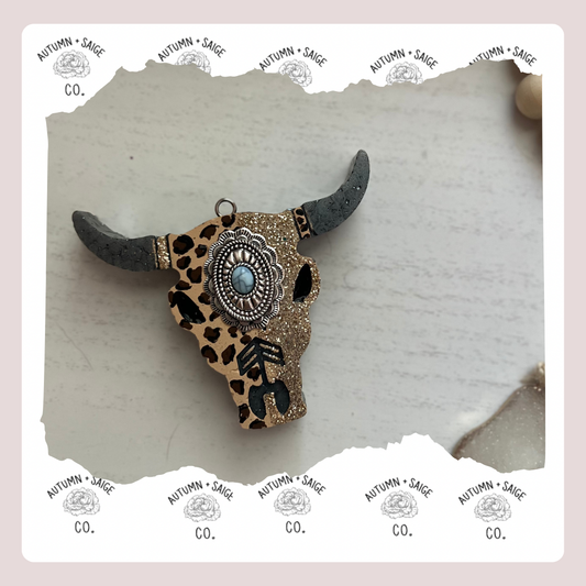 Cheetah Bull Skull with Charm