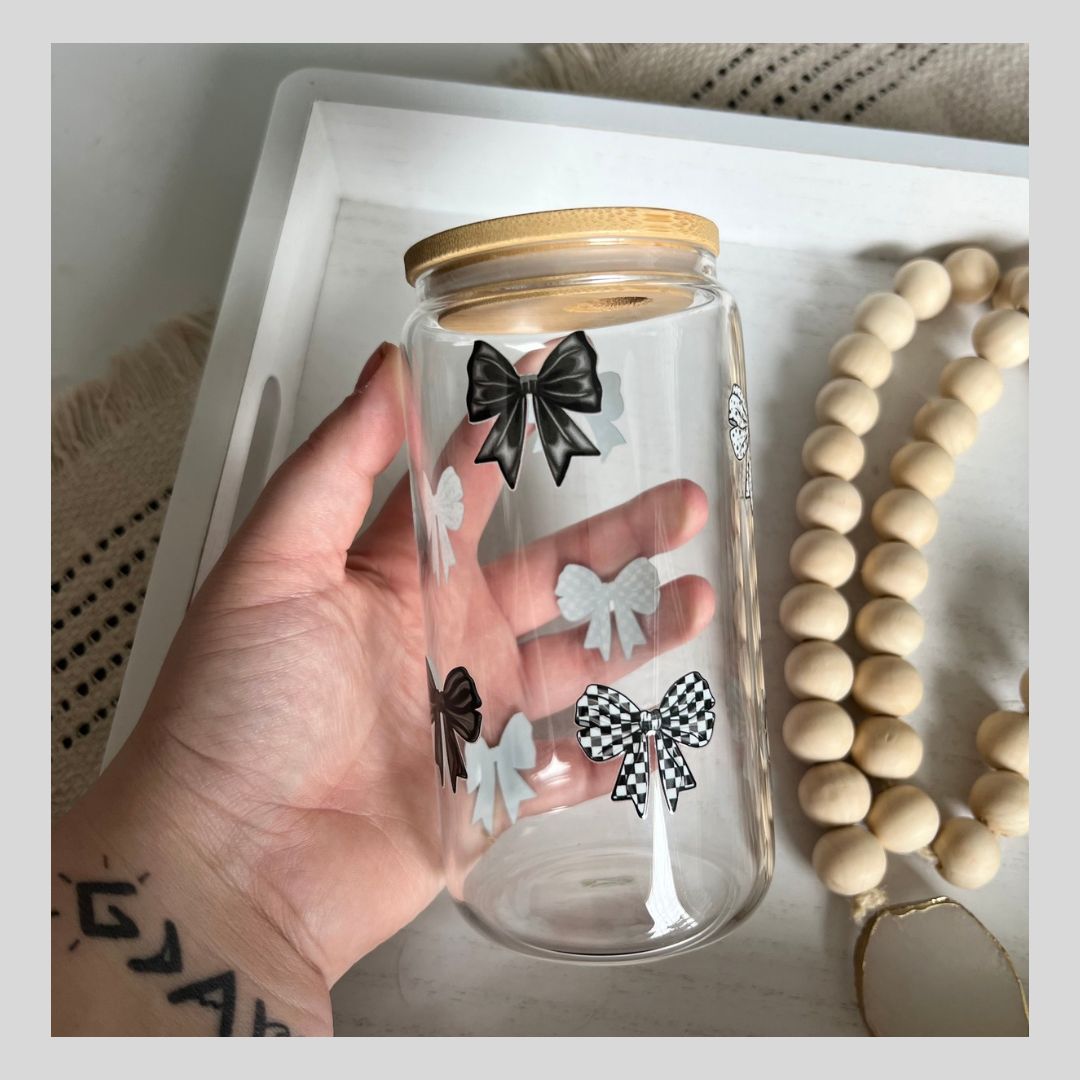Black Bow Glass Can Cup