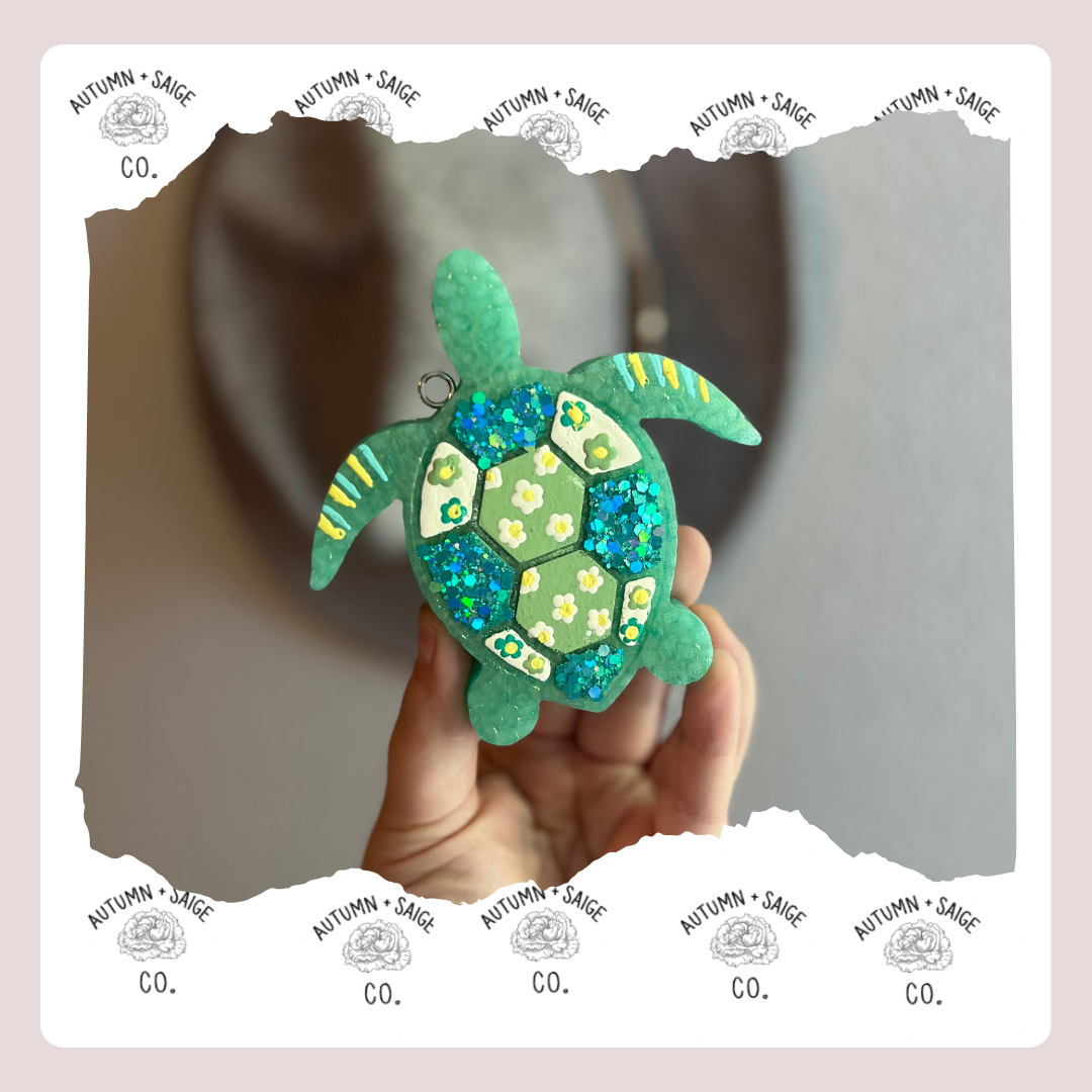 Teal Floral Turtle Freshie