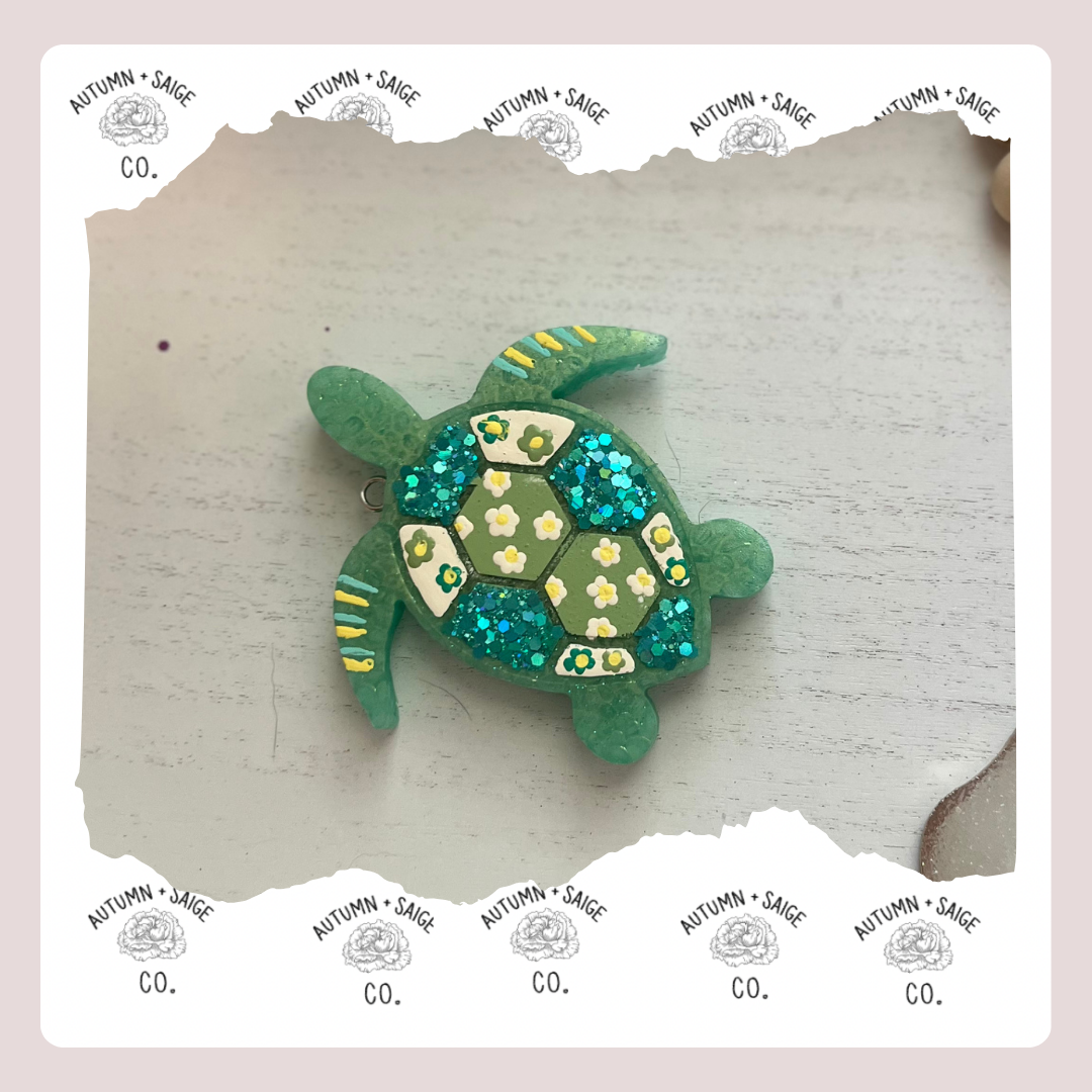 Teal Floral Turtle Freshie